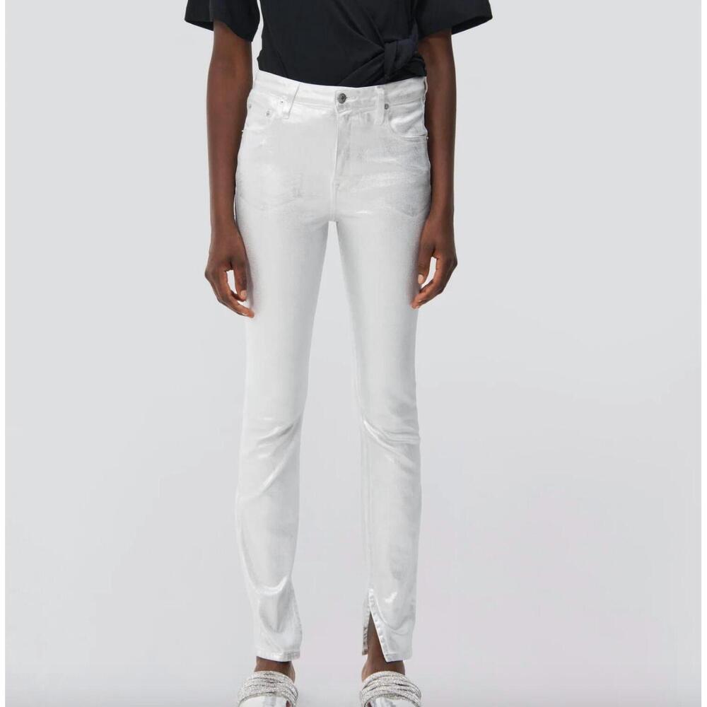 NEW SIMKHAI rae high rise coated jeans in silver foil
